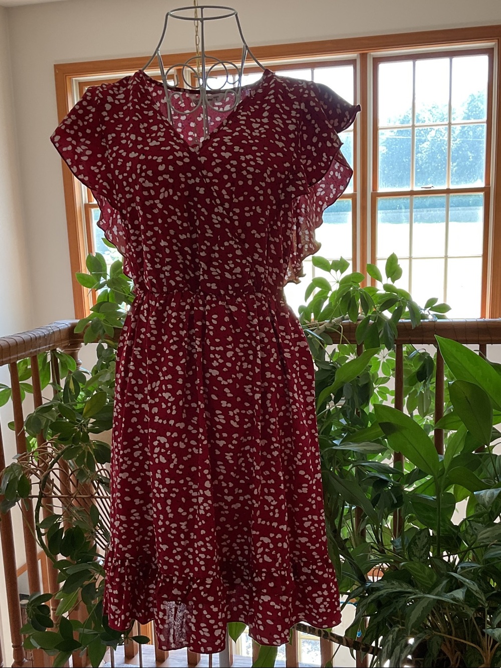 PatPat Burgundy Red Printed Midi Dress with Flutter Sleeves NWT Size Small